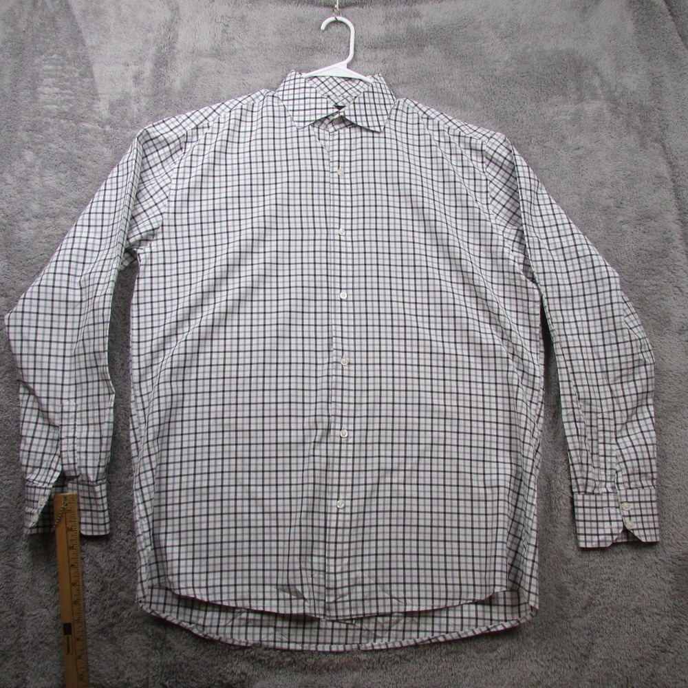 Steven Land Dress Shirt Mens 17 36/37 White Check Modern Fit Dress‎ Long Sleeve